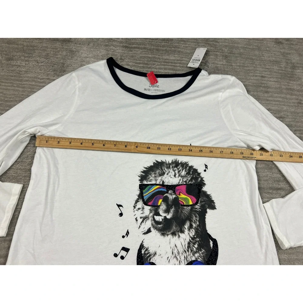 Justice Graphic Tee Girls 20/22 Plus White Alpaca Music Long Sleeve Ringer Shirt